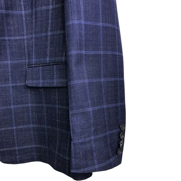 Chaps Blazer Mens Size 44R Shades of Navy Blue plaid 2 Button Classic - Picture 2 of 8